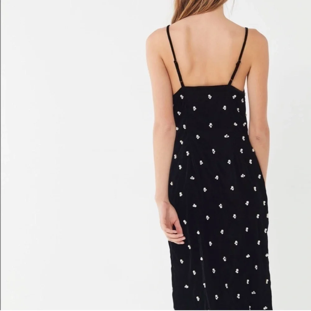 Urban Outfitters Velvet Beaded Black Midi Dress Womens Size 8 New Y2K Style - Picture 8 of 8